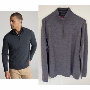 UNTUCKIT Men’s Merino Wool Quarter-Zip Sweater in Dark Gray 31811